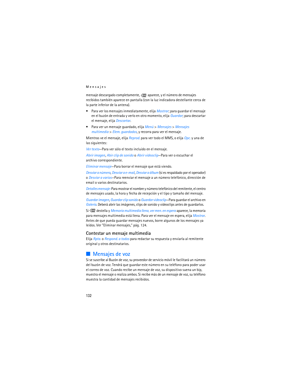 Mensajes de voz, Pág. 132 | Nokia 3155i User Manual | Page 133 / 201
