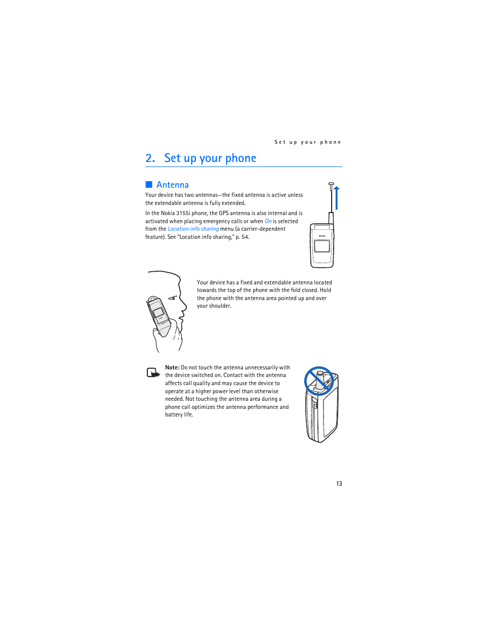 Set up your phone, Antenna | Nokia 3155i User Manual | Page 14 / 201