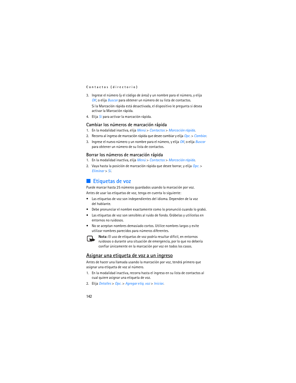 Etiquetas de voz, Asignar una etiqueta de voz a un ingreso | Nokia 3155i User Manual | Page 143 / 201
