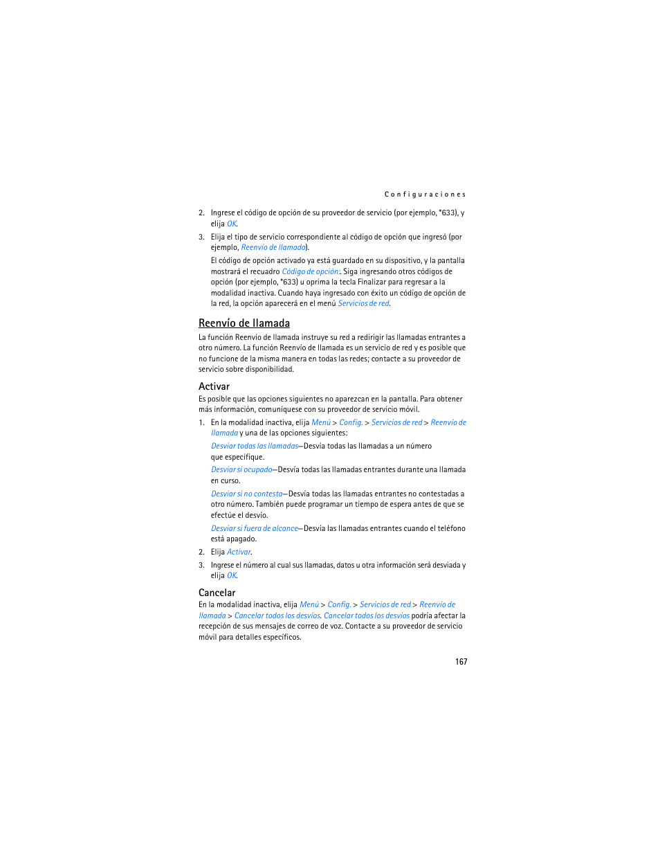 Reenvío de llamada | Nokia 3155i User Manual | Page 168 / 201