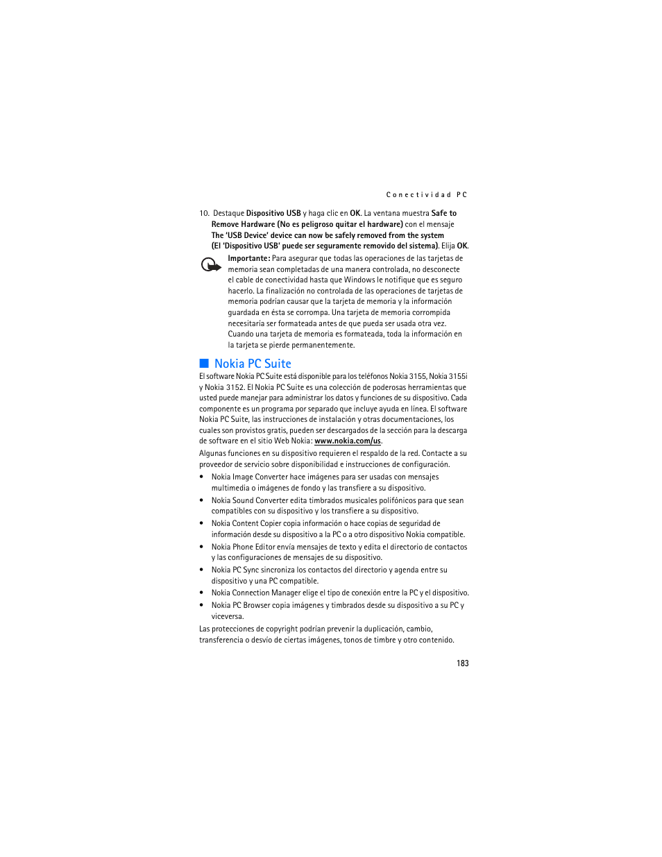 Nokia pc suite | Nokia 3155i User Manual | Page 184 / 201
