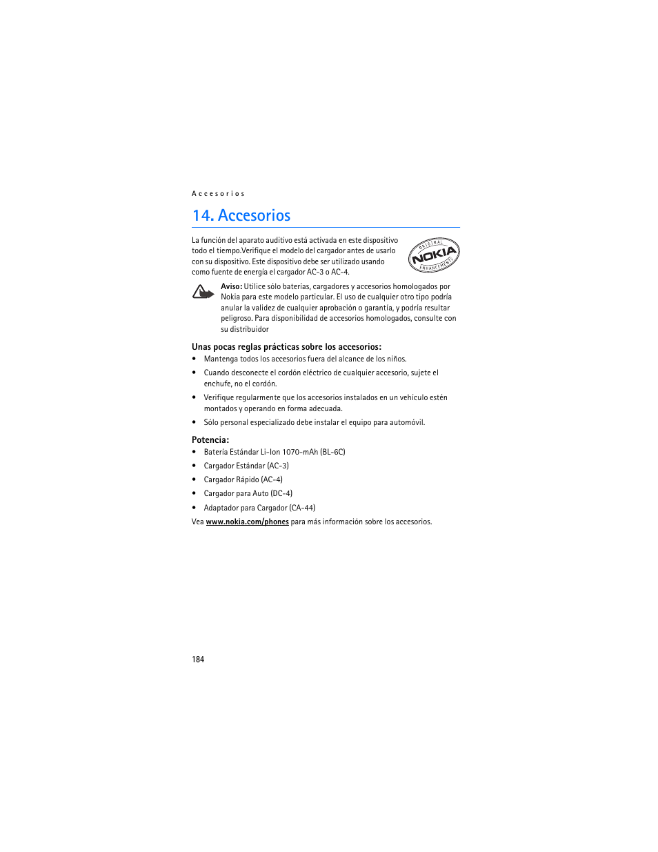 Accesorios | Nokia 3155i User Manual | Page 185 / 201