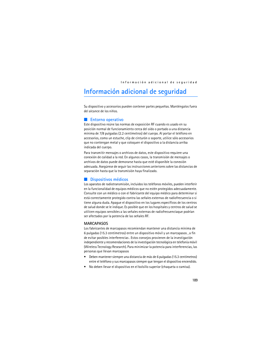 Información adicional de seguridad | Nokia 3155i User Manual | Page 190 / 201