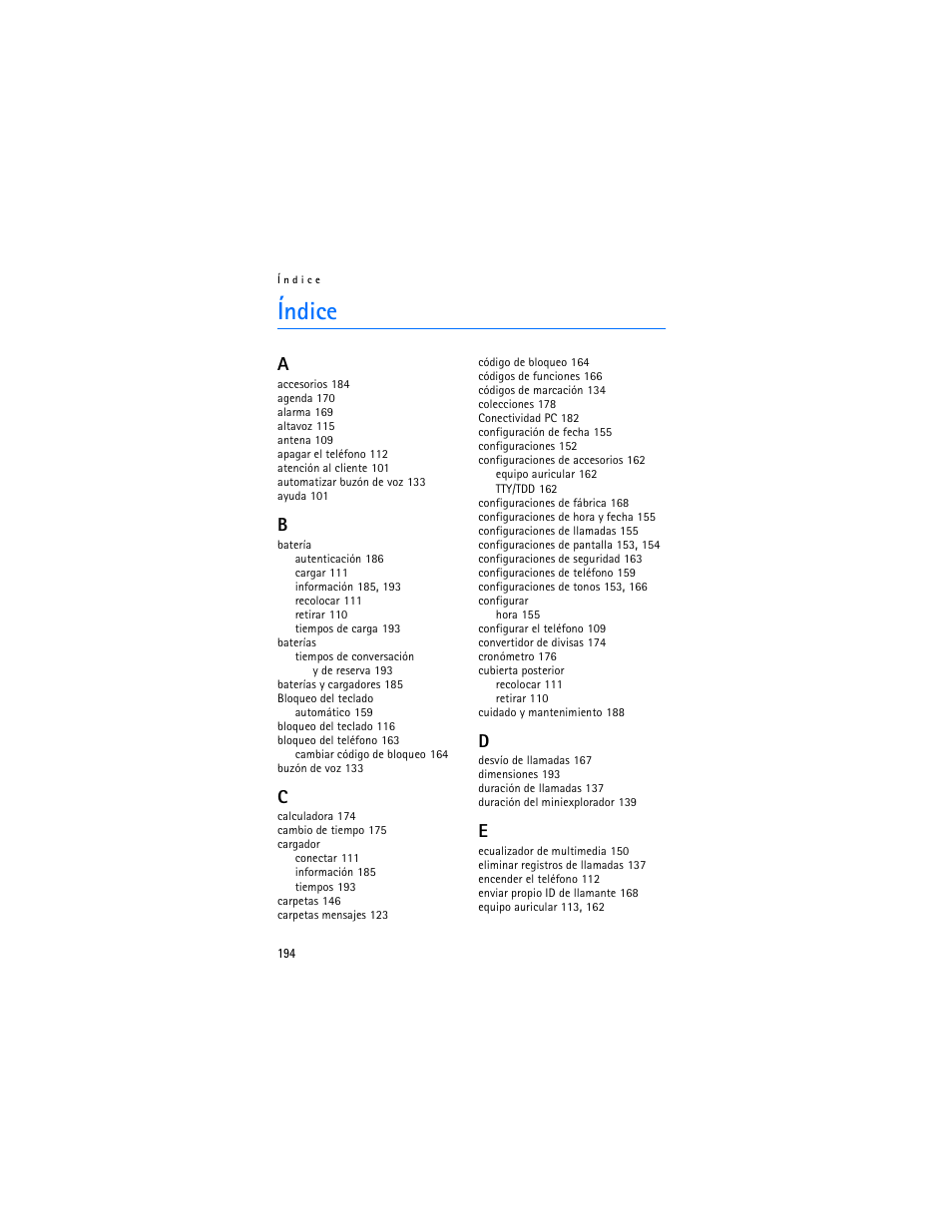 Índice | Nokia 3155i User Manual | Page 195 / 201