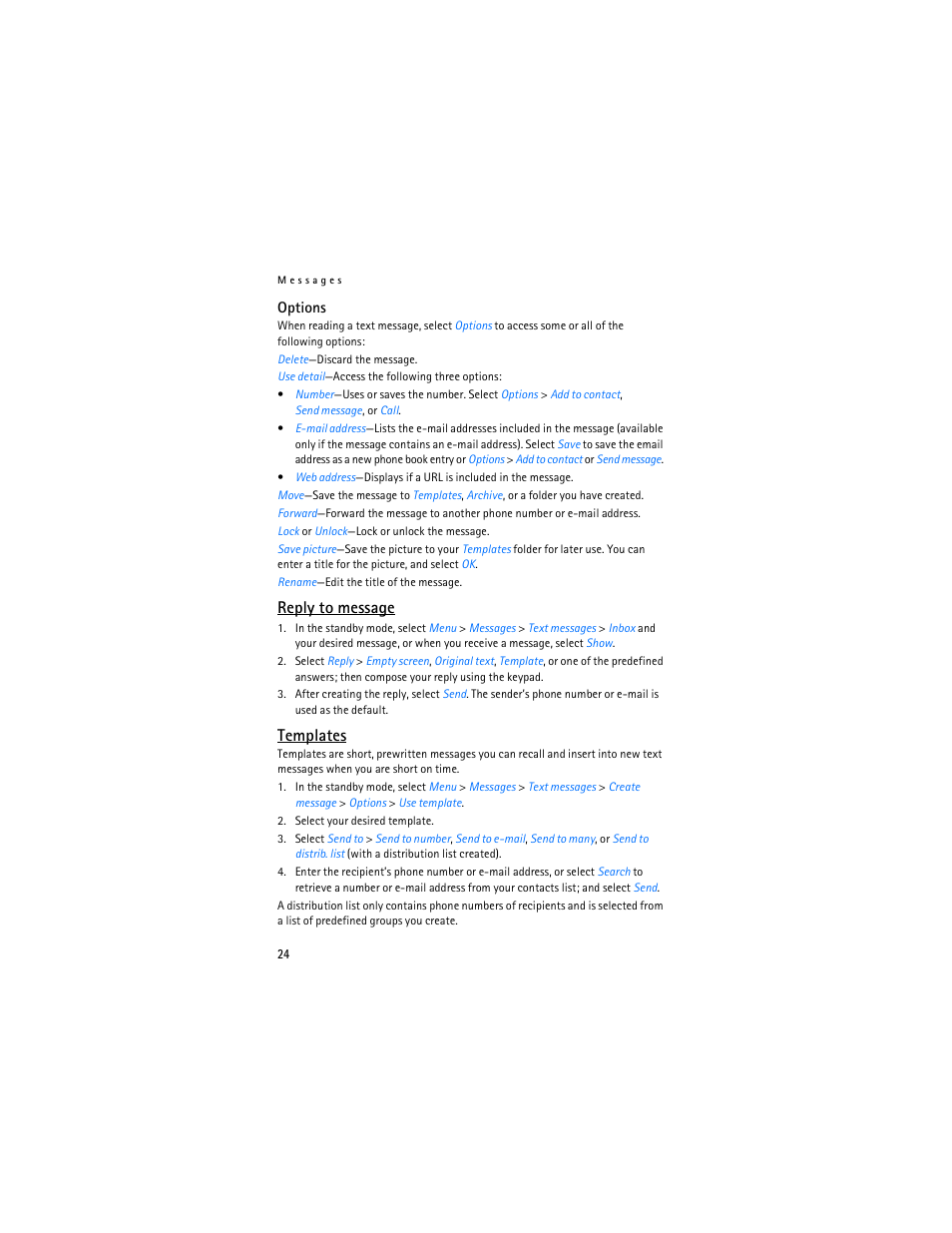 Reply to message, Templates | Nokia 3155i User Manual | Page 25 / 201