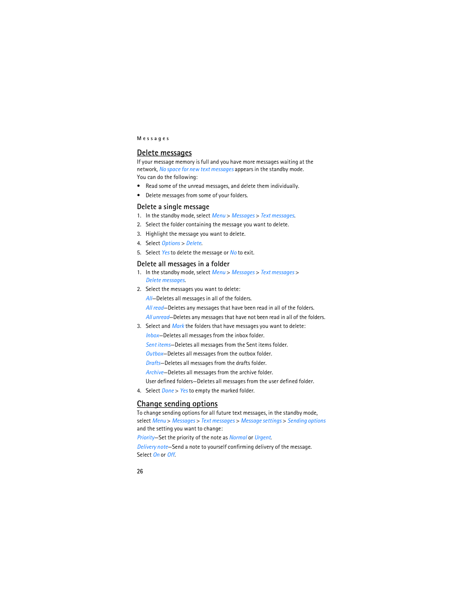 Delete messages, Change sending options | Nokia 3155i User Manual | Page 27 / 201