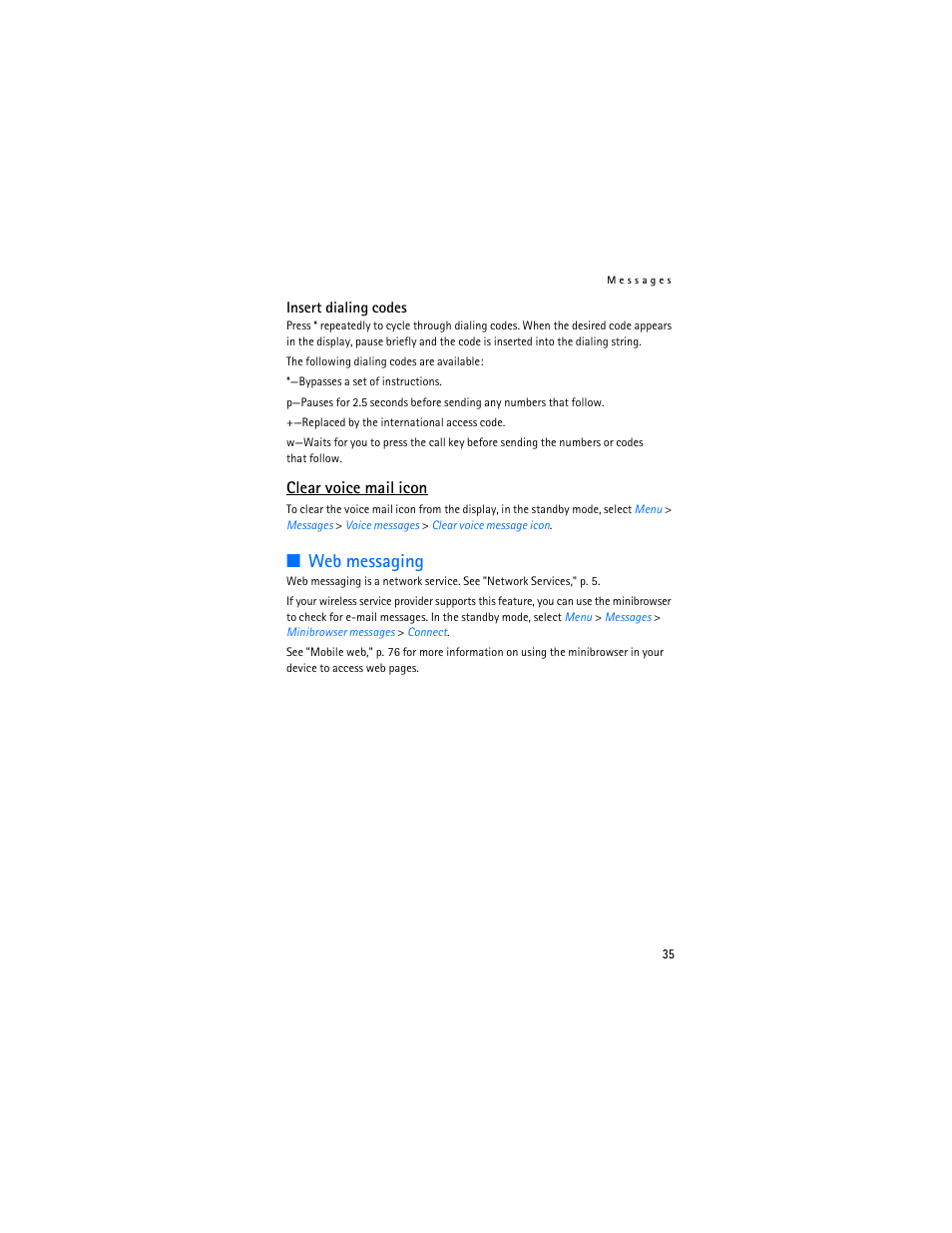 Web messaging, Clear voice mail icon | Nokia 3155i User Manual | Page 36 / 201