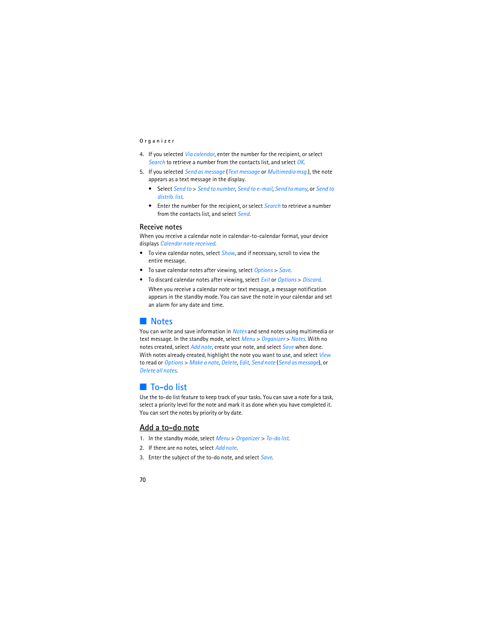 To-do list | Nokia 3155i User Manual | Page 71 / 201