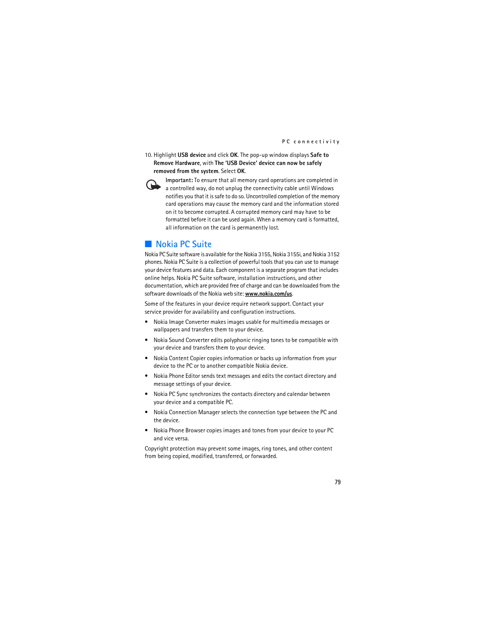 Nokia pc suite | Nokia 3155i User Manual | Page 80 / 201