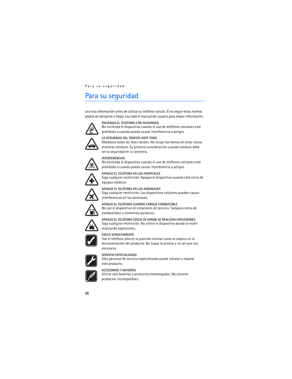 Para su seguridad | Nokia 3155i User Manual | Page 99 / 201