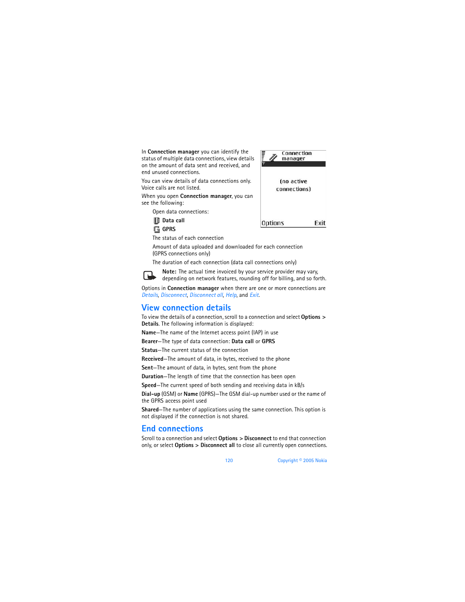 View connection details, End connections | Nokia 6670 User Manual | Page 121 / 321