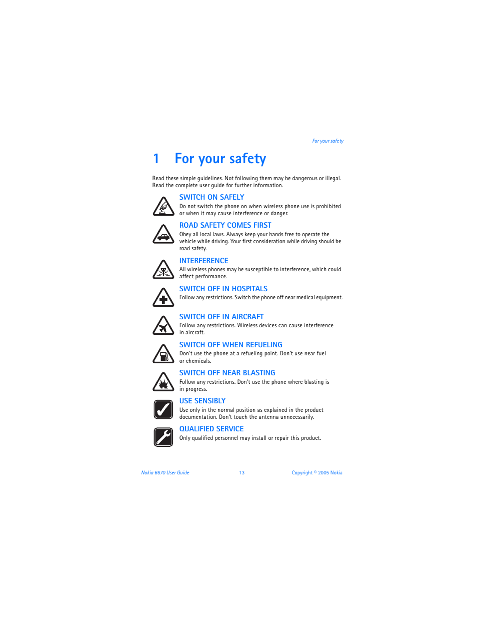 1 for your safety, For your safety, 1for your safety | Nokia 6670 User Manual | Page 14 / 321