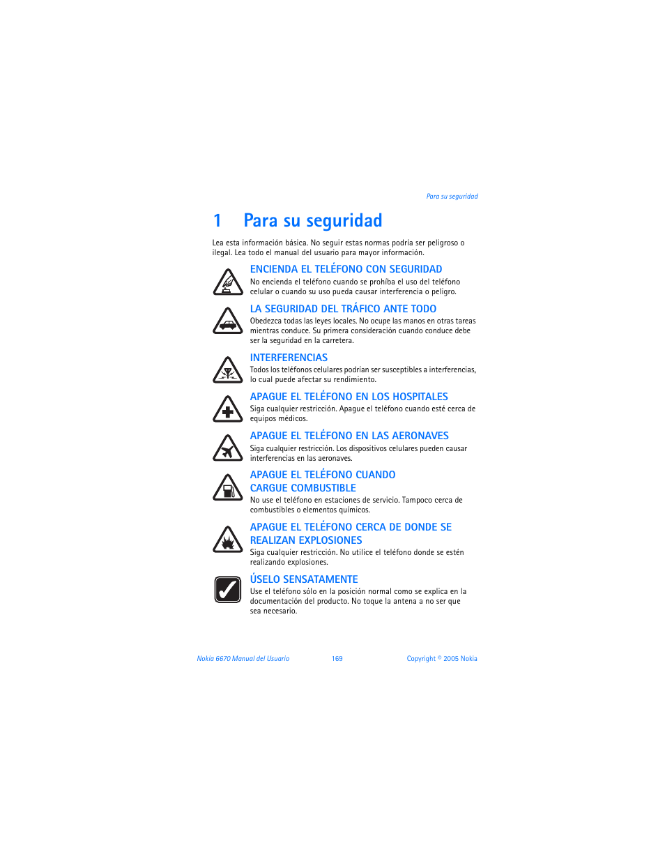 1 para su seguridad, Para su seguridad, 1para su seguridad | Nokia 6670 User Manual | Page 170 / 321