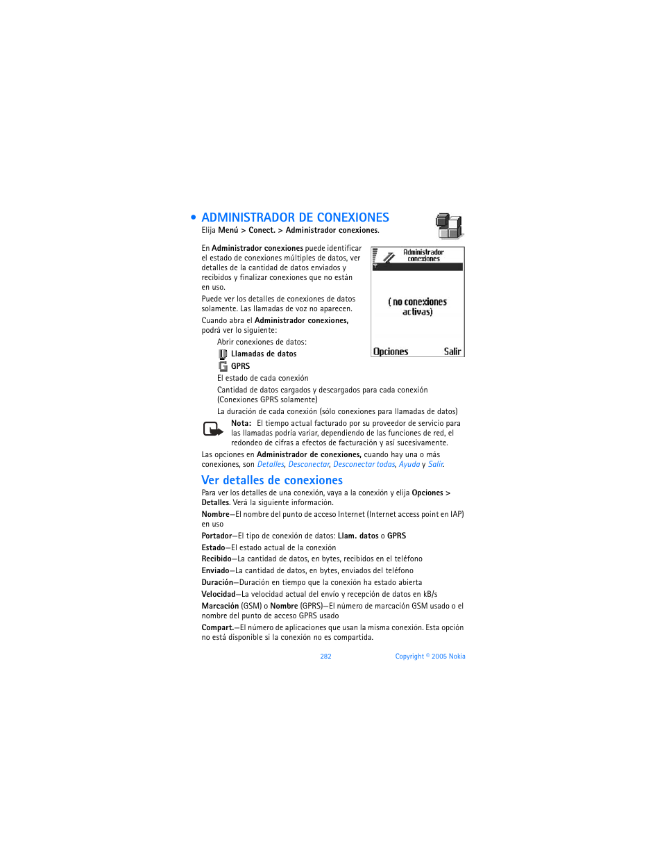 Administrador de conexiones, Ver detalles de conexiones | Nokia 6670 User Manual | Page 283 / 321