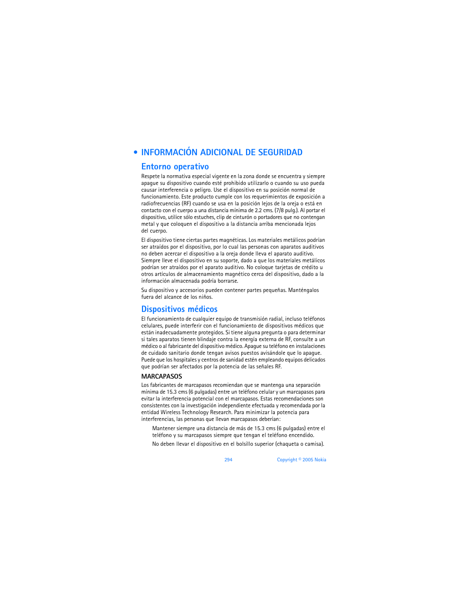 Información adicional de seguridad, Dispositivos médicos | Nokia 6670 User Manual | Page 295 / 321