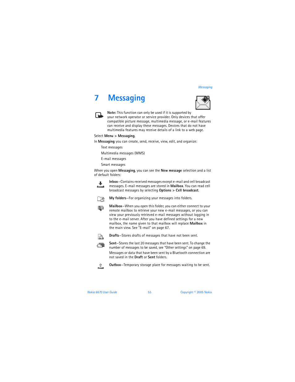 7 messaging, Messaging, 7messaging | Nokia 6670 User Manual | Page 56 / 321