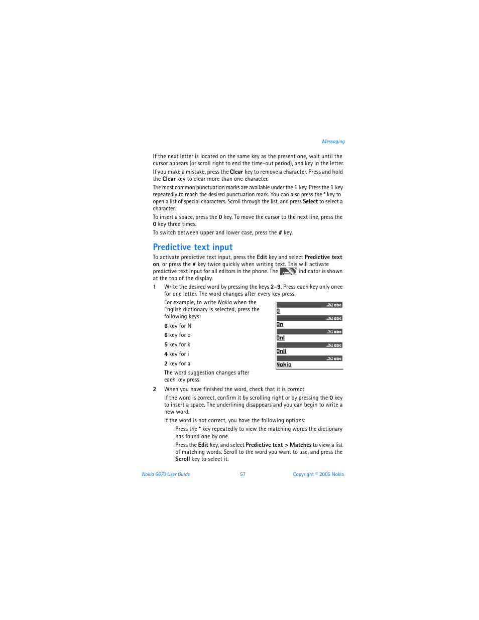 Predictive text input | Nokia 6670 User Manual | Page 58 / 321