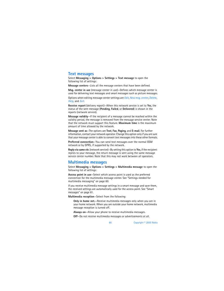 Text messages, Multimedia messages | Nokia 6670 User Manual | Page 67 / 321