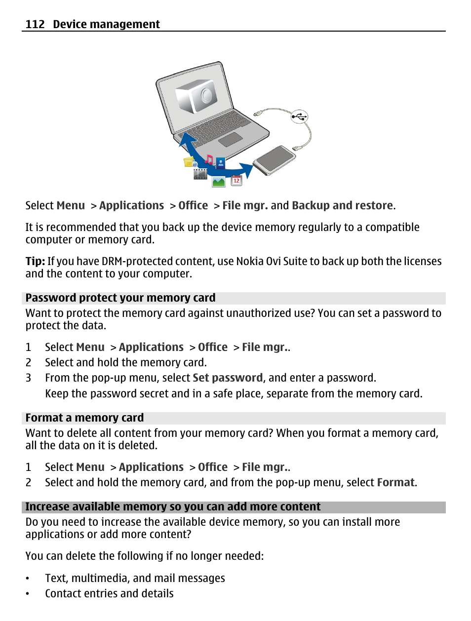 Password protect your memory card, Format a memory card, Increase available memory so you can | Add more content | Nokia C6-01 User Manual | Page 112 / 132