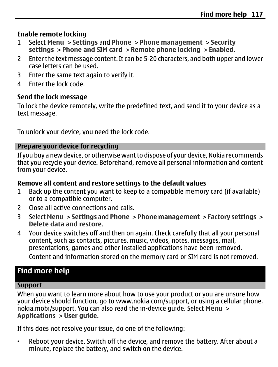 Prepare your device for recycling, Find more help, Support | Nokia C6-01 User Manual | Page 117 / 132
