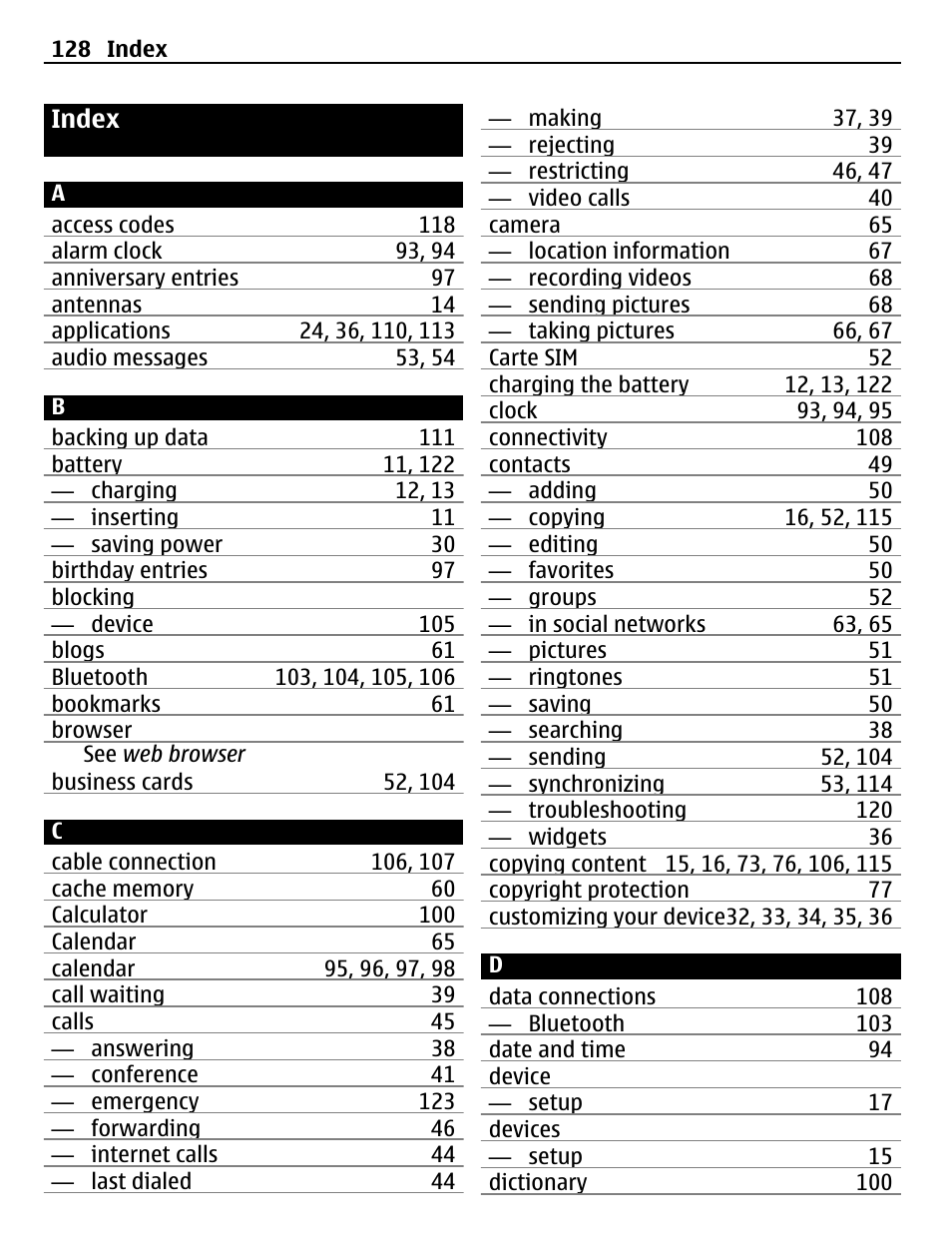 Index | Nokia C6-01 User Manual | Page 128 / 132