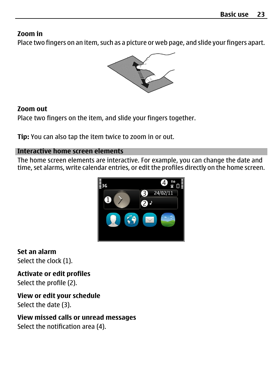 Interactive home screen elements | Nokia C6-01 User Manual | Page 23 / 132