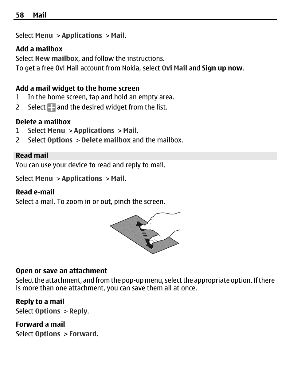 Read mail | Nokia C6-01 User Manual | Page 58 / 132