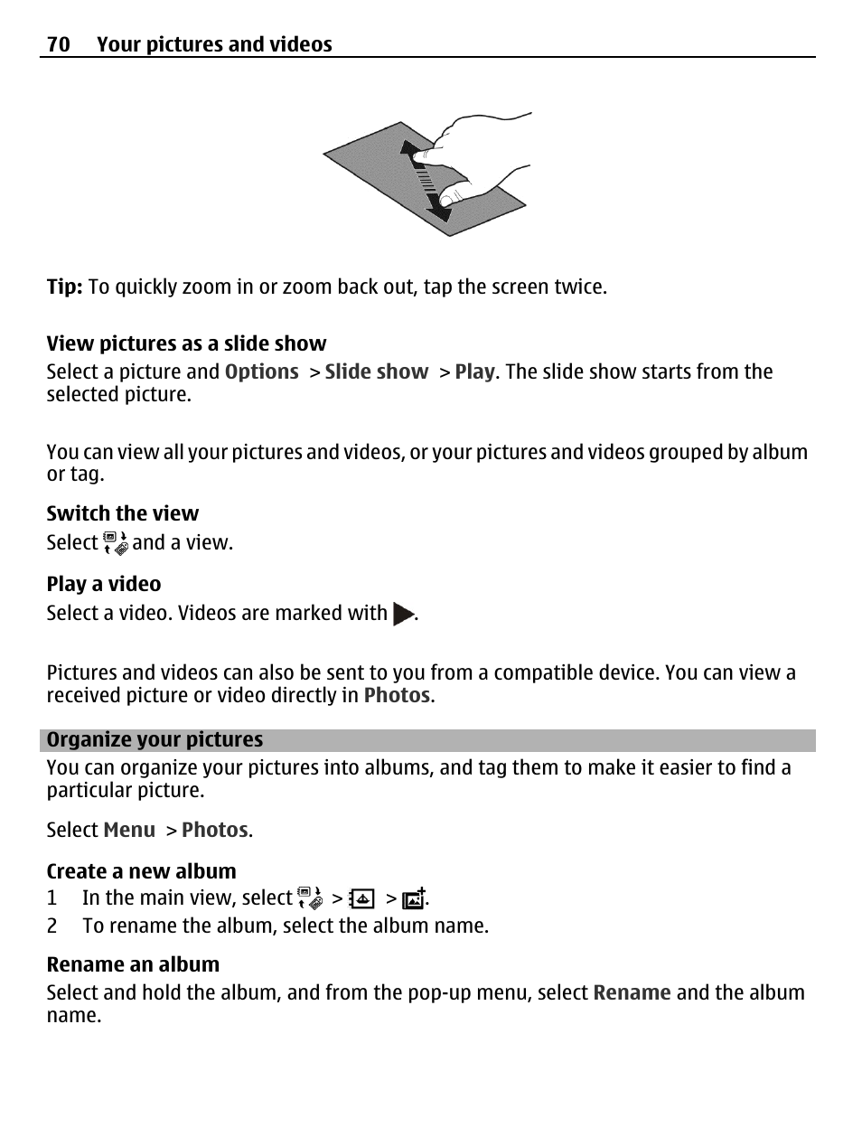 Organize your pictures | Nokia C6-01 User Manual | Page 70 / 132