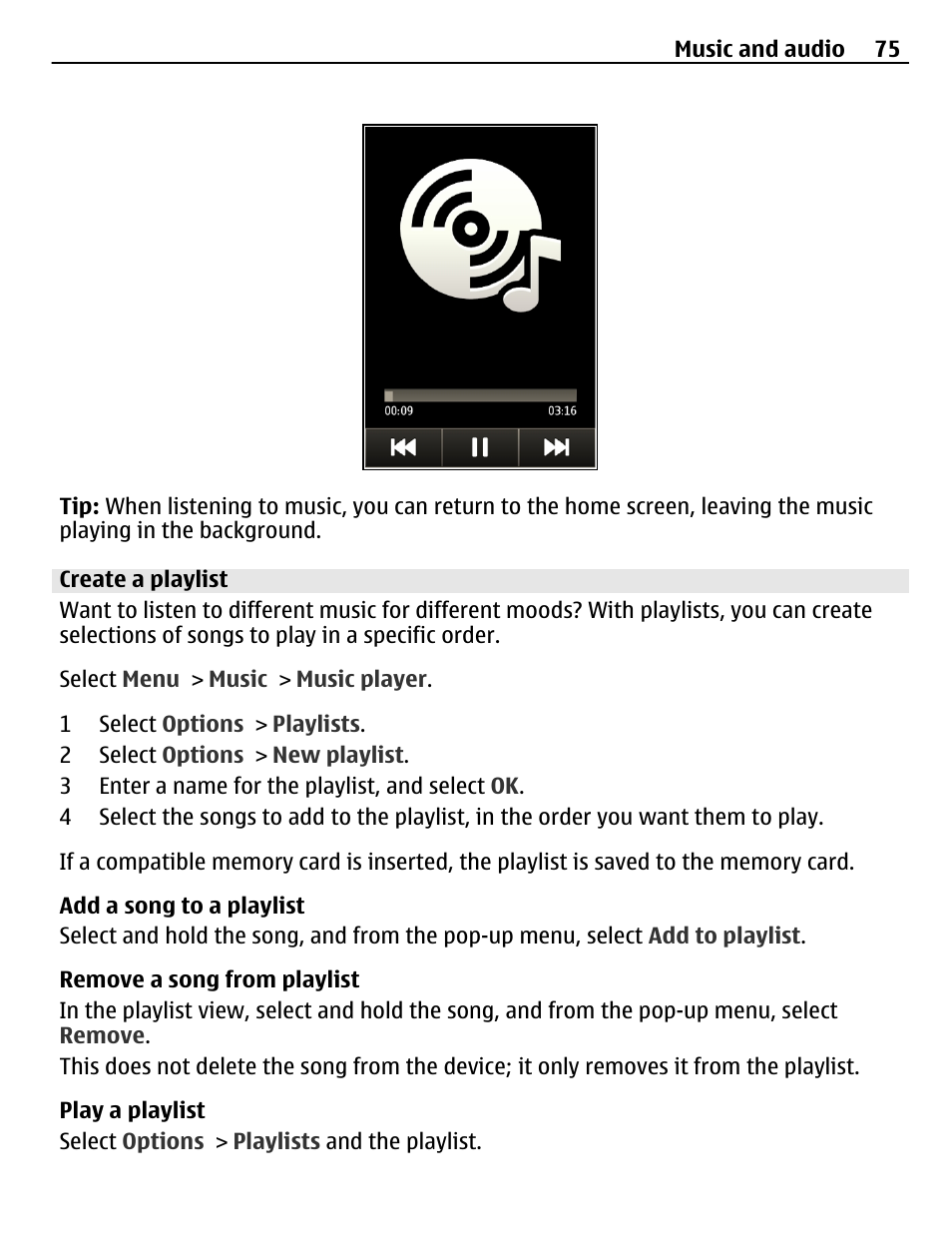Create a playlist | Nokia C6-01 User Manual | Page 75 / 132