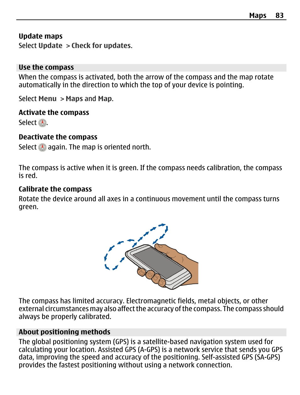 Use the compass, About positioning methods | Nokia C6-01 User Manual | Page 83 / 132