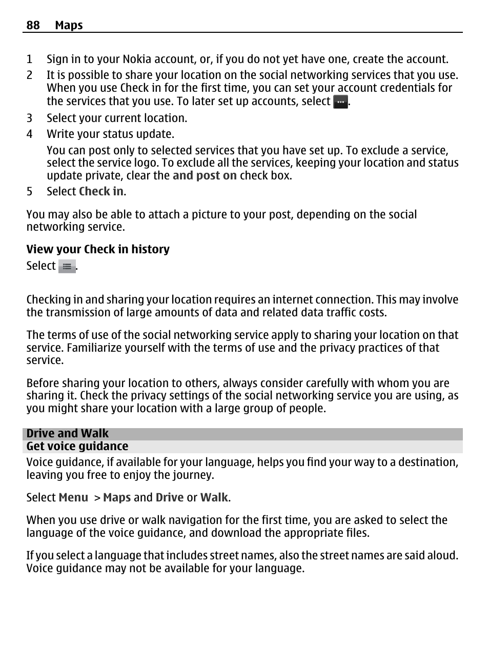 Drive and walk, Get voice guidance | Nokia C6-01 User Manual | Page 88 / 132