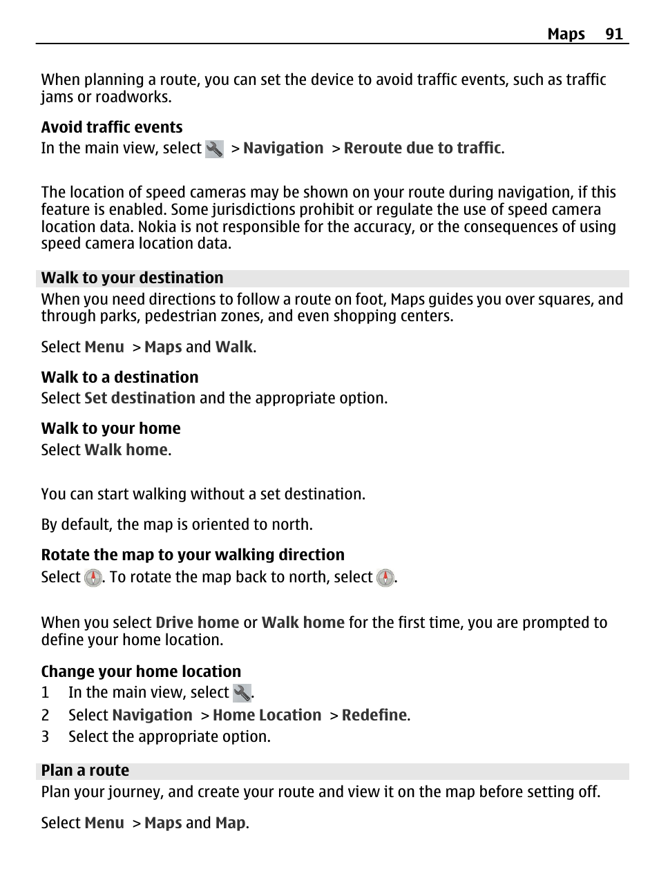 Walk to your destination, Plan a route | Nokia C6-01 User Manual | Page 91 / 132