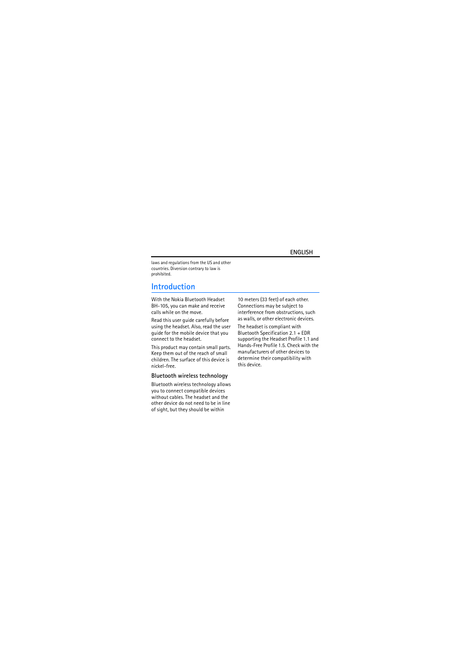 Introduction, Bluetooth wireless technology | Nokia BH-105 User Manual | Page 3 / 51