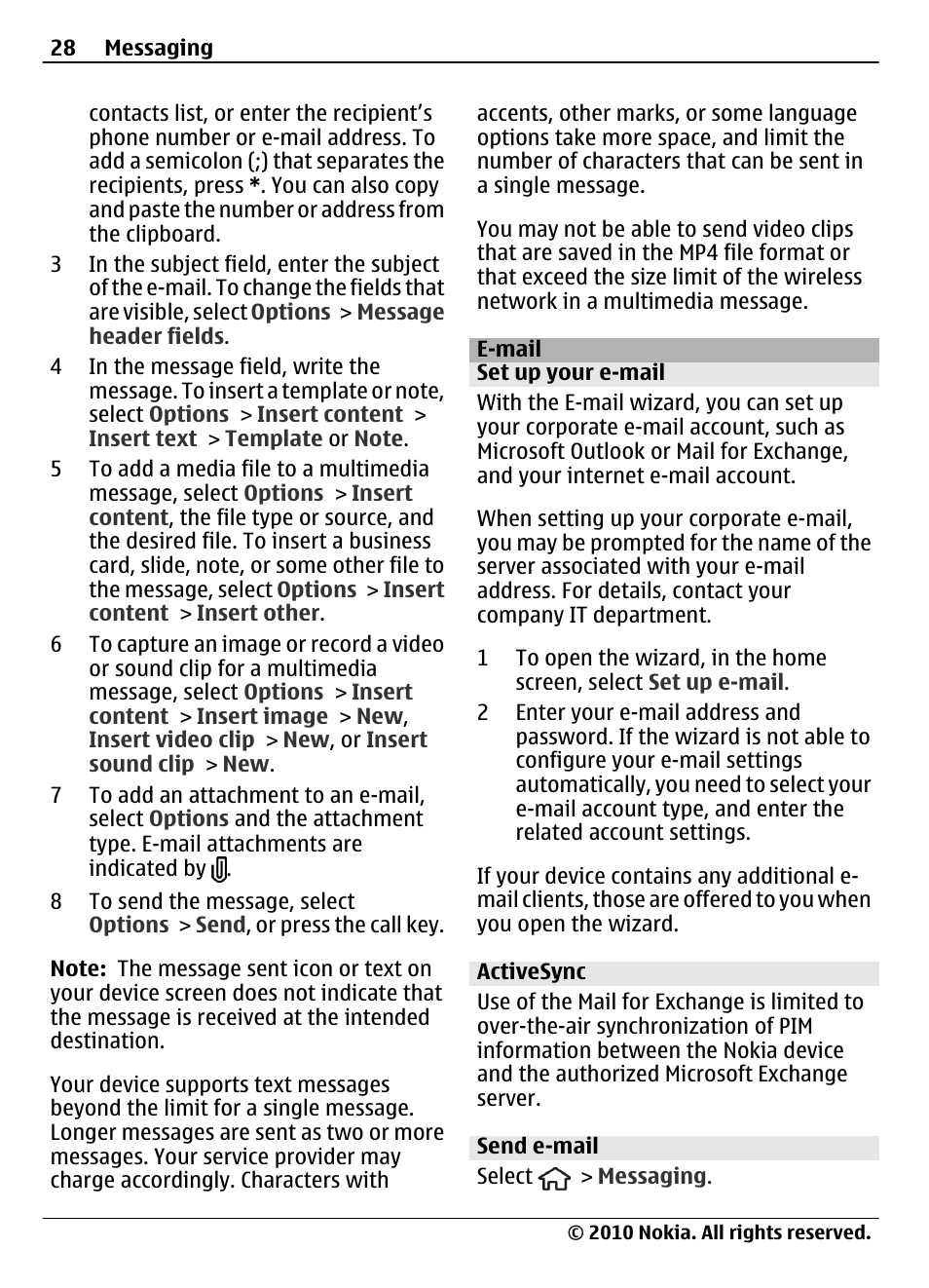 E-mail, Set up your e-mail, Activesync | Send e-mail | Nokia 6700 Slide User Manual | Page 28 / 56