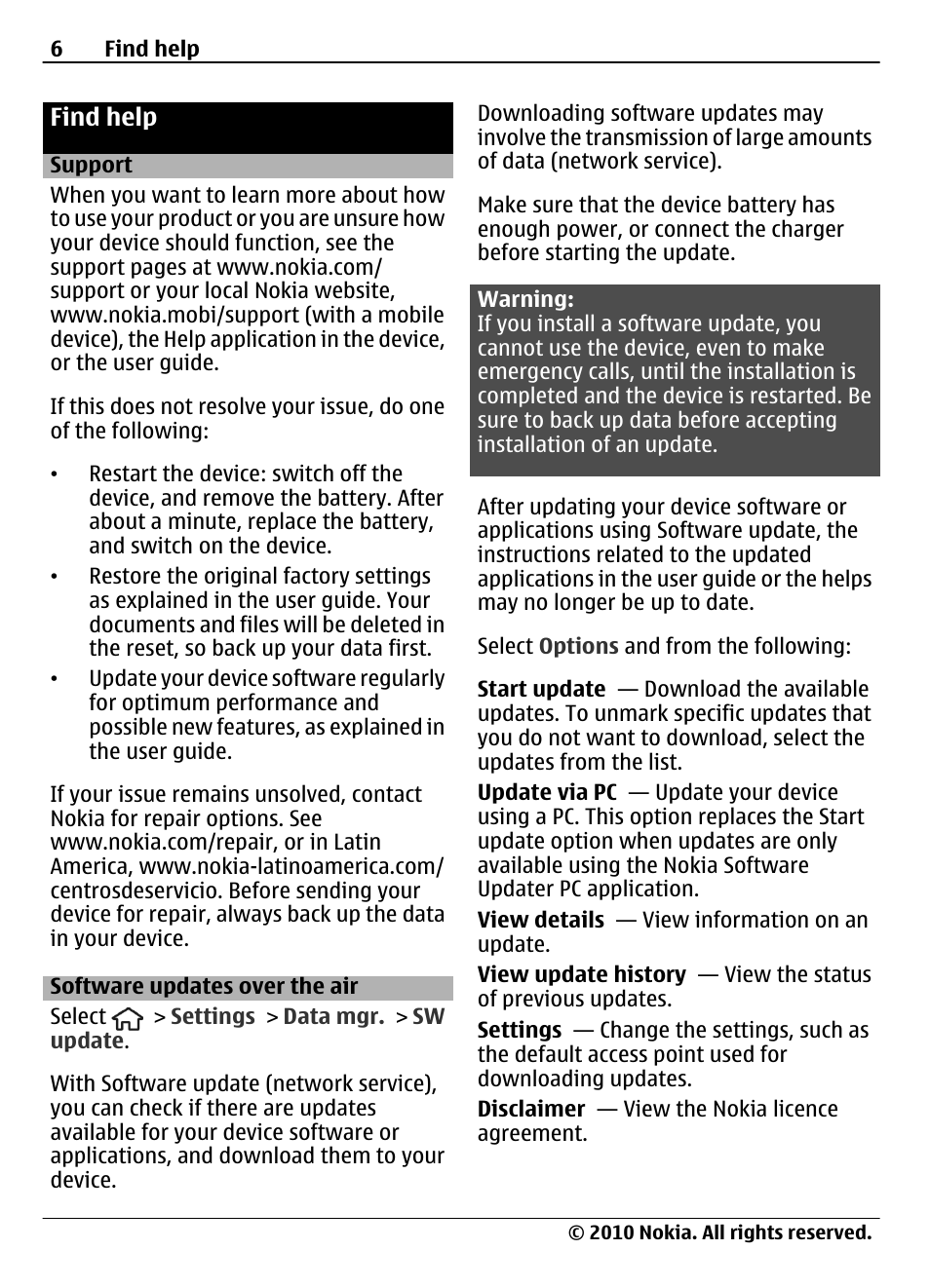 Find help, Support, Software updates over the air | Nokia 6700 Slide User Manual | Page 6 / 56