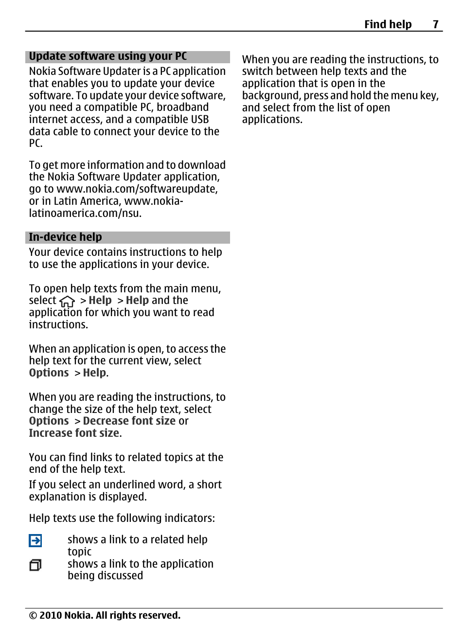 Update software using your pc, In-device help | Nokia 6700 Slide User Manual | Page 7 / 56