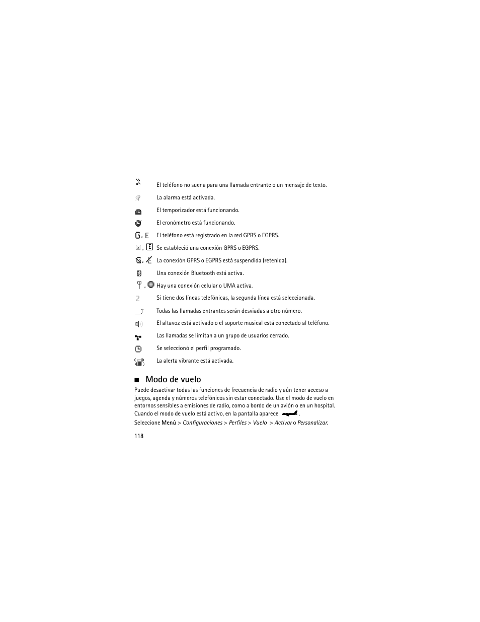Modo de vuelo | Nokia 6301 User Manual | Page 119 / 201