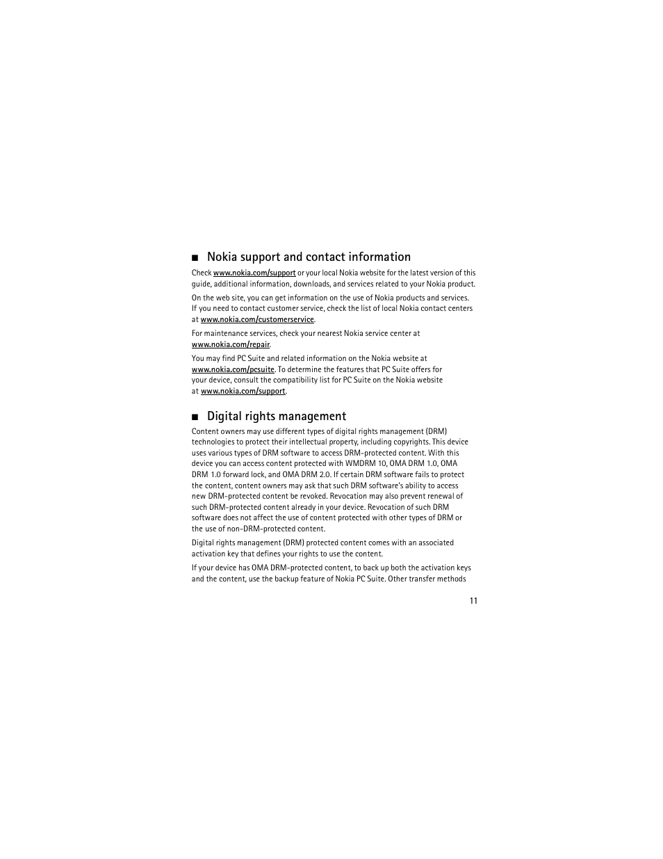 Nokia support information, Digital rights management, Nokia support and contact information | Nokia 6301 User Manual | Page 12 / 201