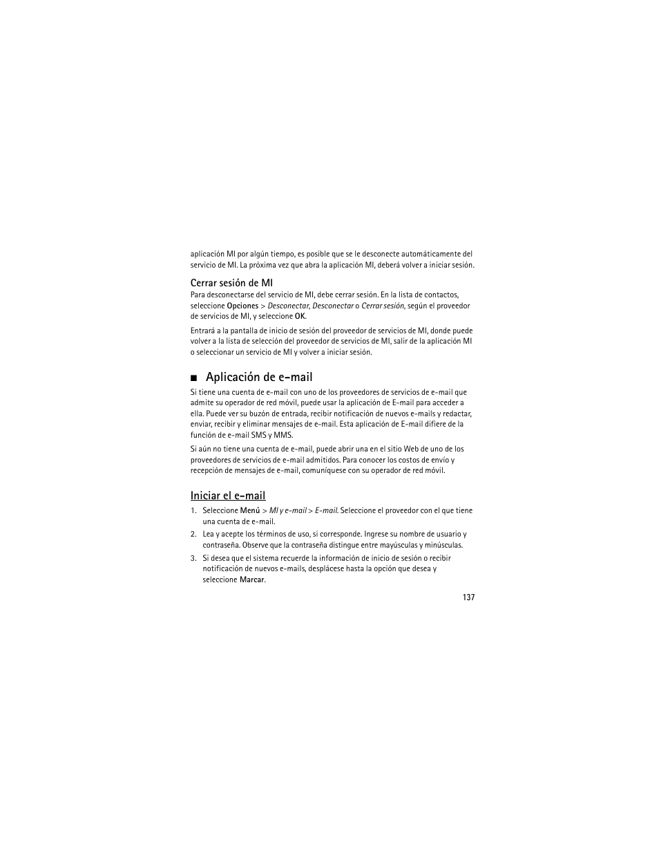 Aplicación de e-mail, Iniciar el e-mail | Nokia 6301 User Manual | Page 138 / 201