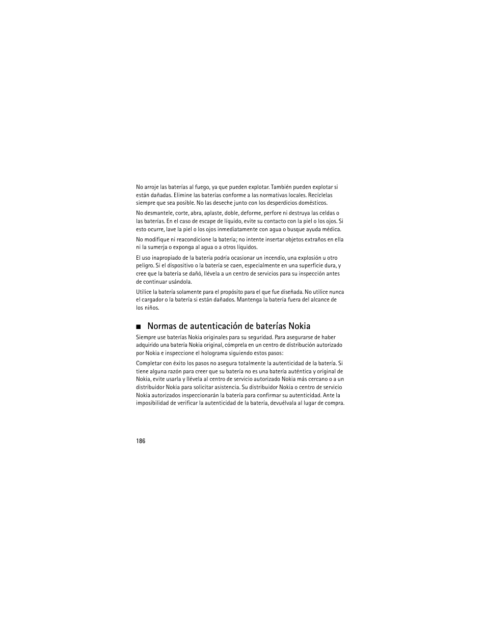 Normas de autenticación de baterías nokia | Nokia 6301 User Manual | Page 187 / 201