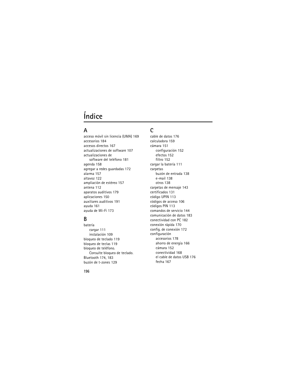 Índice | Nokia 6301 User Manual | Page 197 / 201