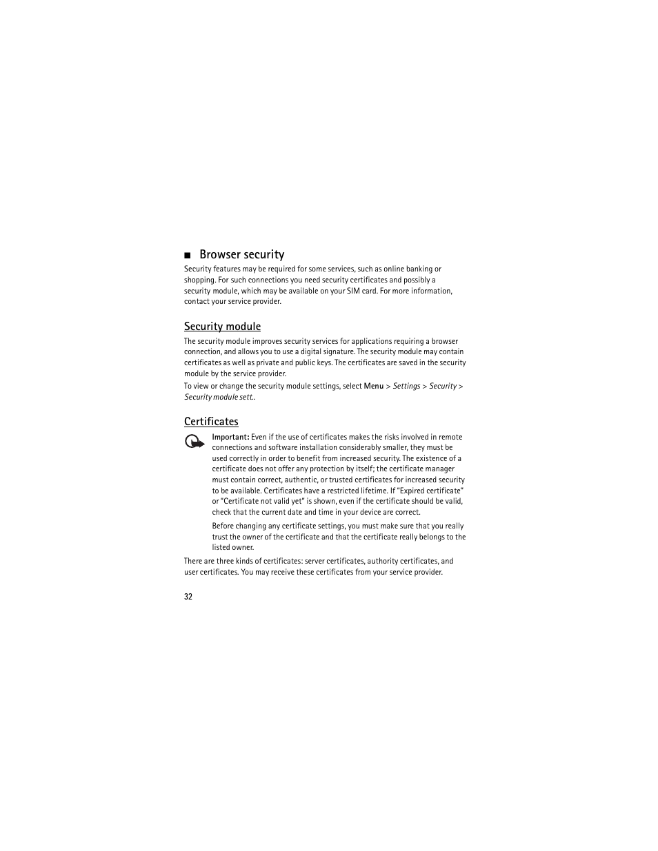 Browser security | Nokia 6301 User Manual | Page 33 / 201