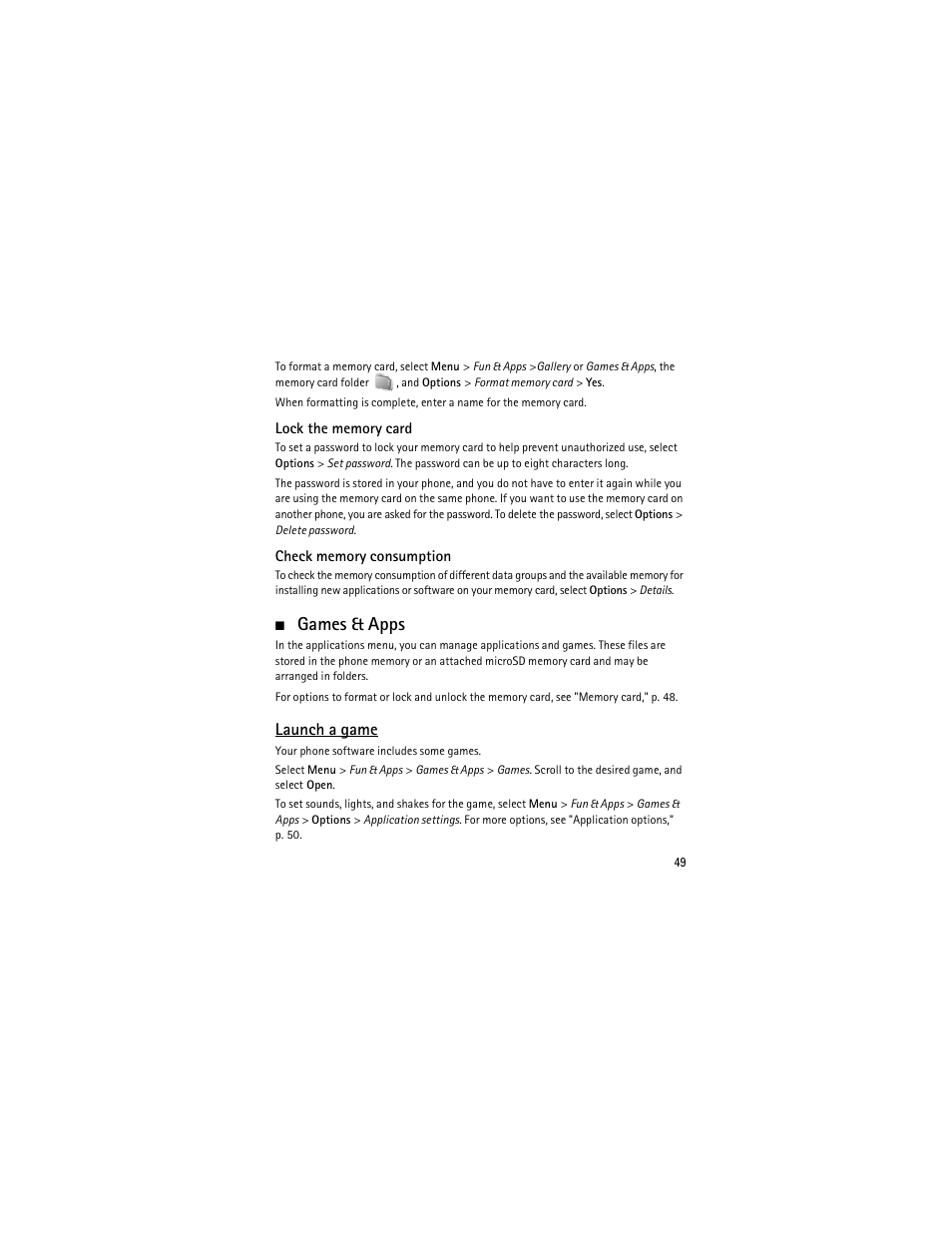 Games & apps, Launch a game | Nokia 6301 User Manual | Page 50 / 201