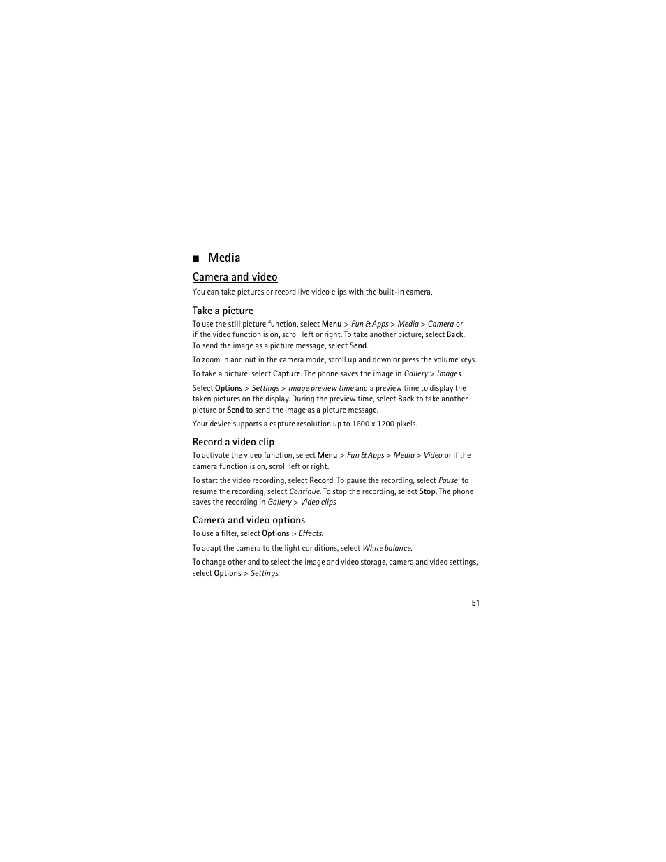 Media, Camera and video | Nokia 6301 User Manual | Page 52 / 201