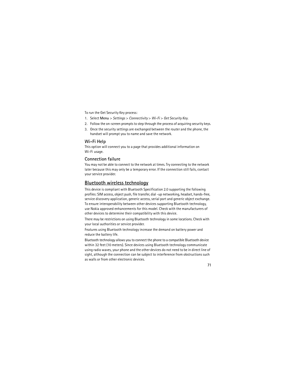 Bluetooth wireless technology | Nokia 6301 User Manual | Page 72 / 201