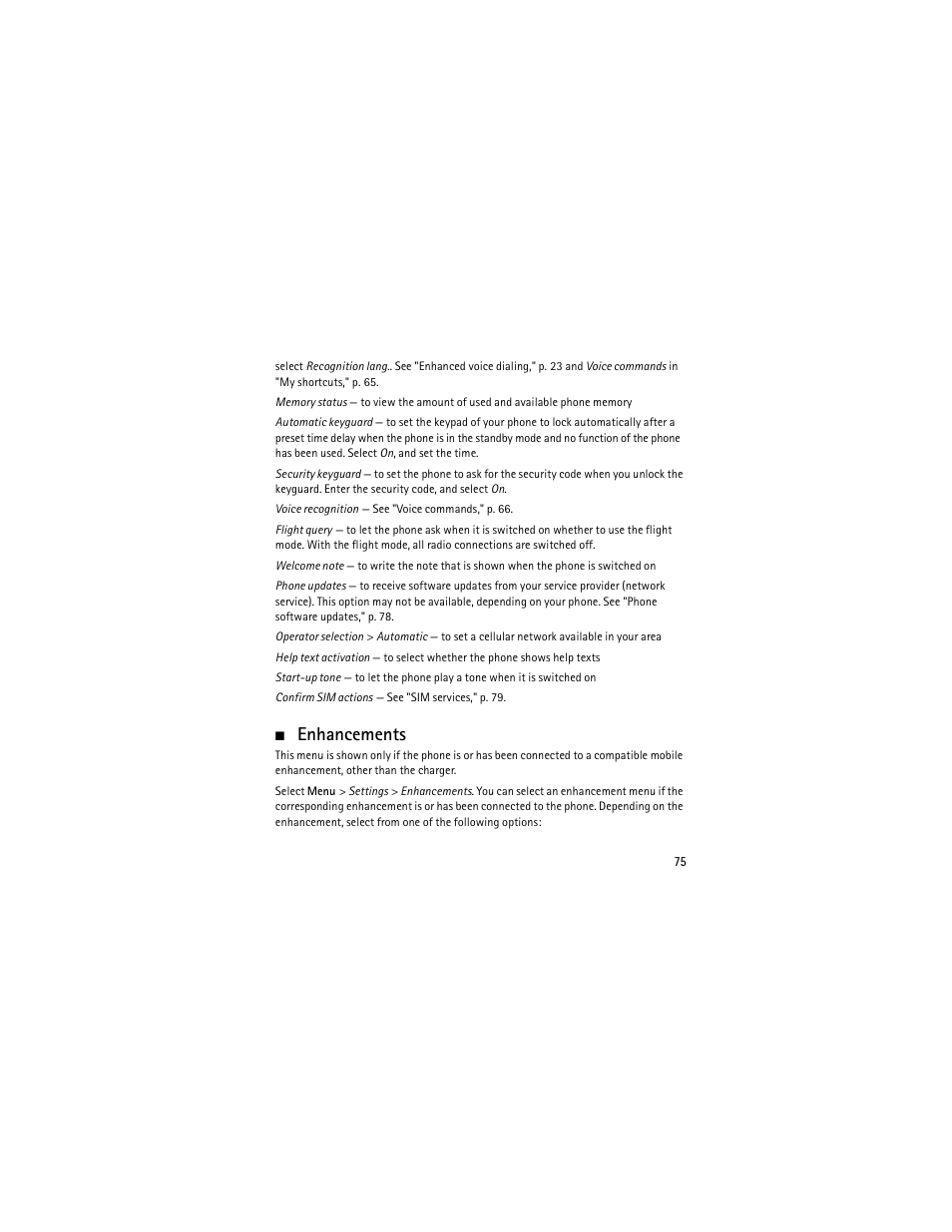 Enhancements | Nokia 6301 User Manual | Page 76 / 201