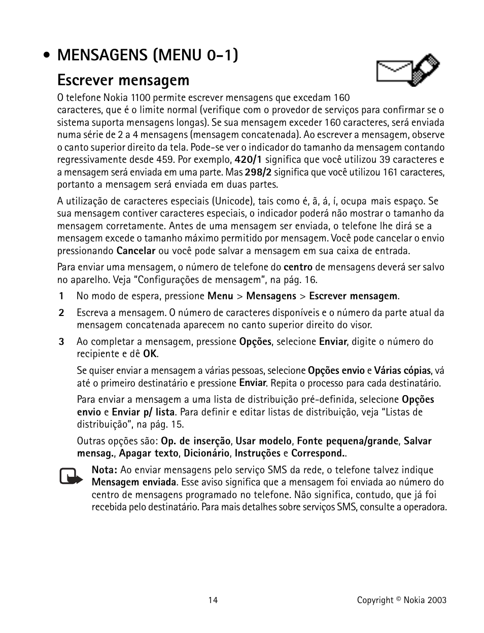 Mensagens (menu 0-1), Messages (menu 0-1), Mensajes (menú 0-1) | Mensagens (menu 0-1) escrever mensagem | Nokia 1100 User Manual | Page 113 / 137