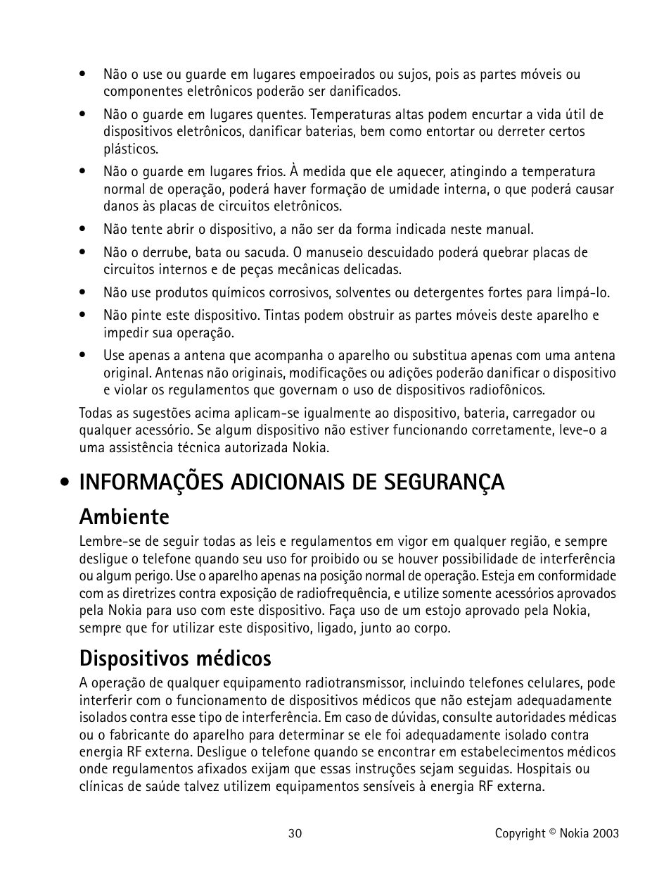 Información adicional de seguridad, Informações adicionais de segurança, Additional safety information | Informações adicionais de segurança ambiente, Dispositivos médicos | Nokia 1100 User Manual | Page 129 / 137