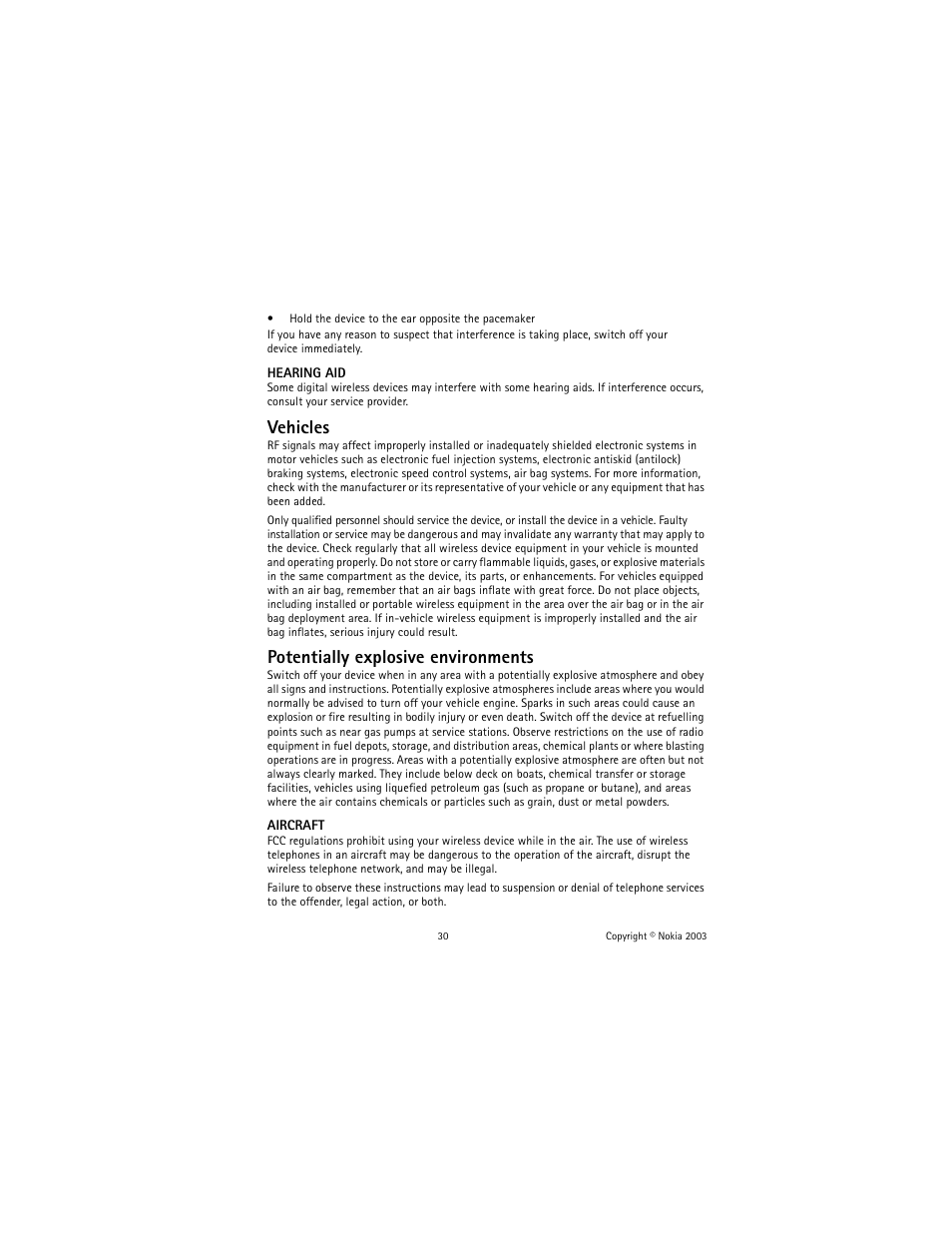 Vehicles, Potentially explosive environments | Nokia 1100 User Manual | Page 35 / 137