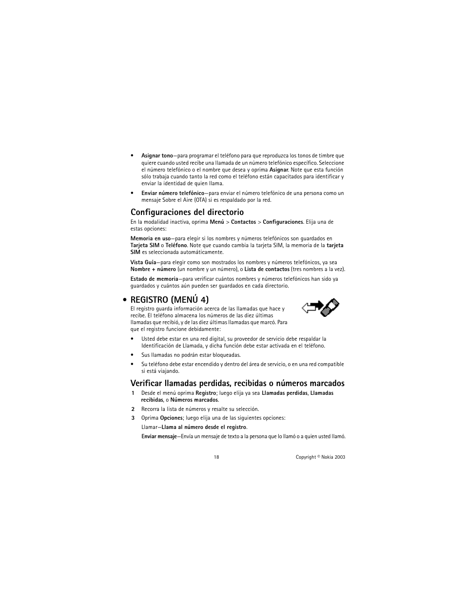 Registro (menú 4), Configuraciones del directorio | Nokia 1100 User Manual | Page 77 / 137